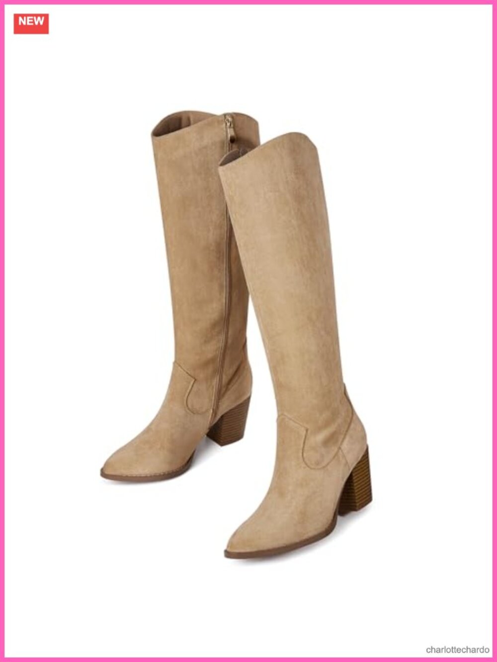 Knee High Suede Boots Chunky Heel Wide Calf Side Zip Pointed Toe Women's Fall